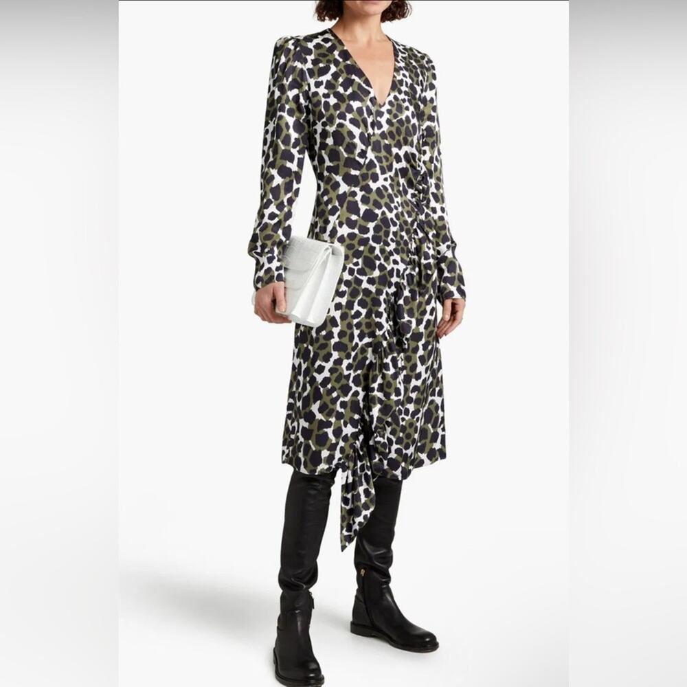 🆕 Malene Birger Orixt Ruffled Leopard-Print Satin Midi Dress